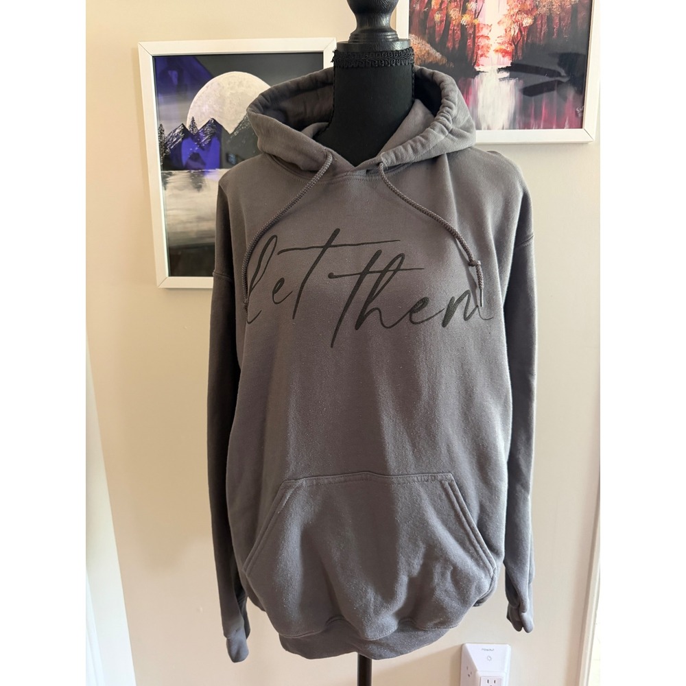 Gildan Let Them Graphic Hoodie Charcoal Gray Fleece Sweatshirt Medium